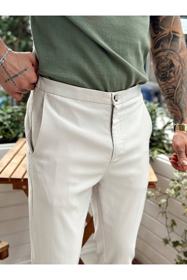 Basic Tek Düğmeli Jogger Pantolon gri - 2
