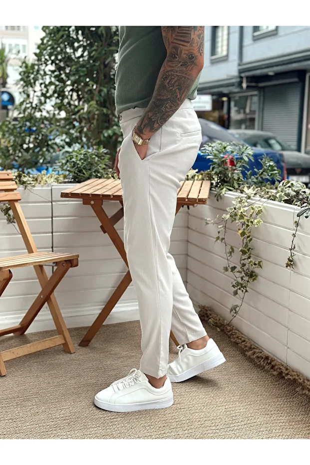 Basic Tek Düğmeli Jogger Pantolon gri - 4
