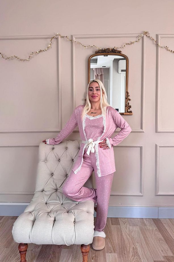 Pembe Puan Desenli Sabahlıklı Pegasus Pijama Takımı - 6
