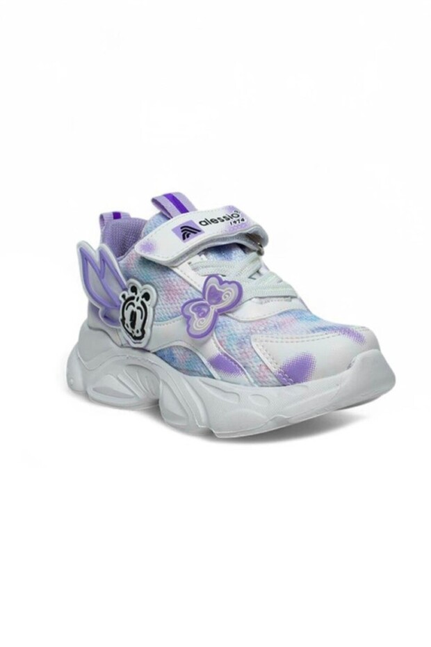 Alessio 034-25 Glittery Butterfly White Lilac Children's Sneaker 26-30 Paint