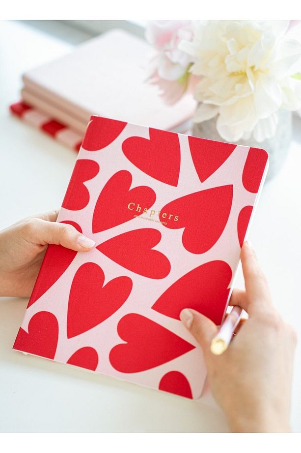 Canvas Notebook, Pale Pink & Red Hearts - 3