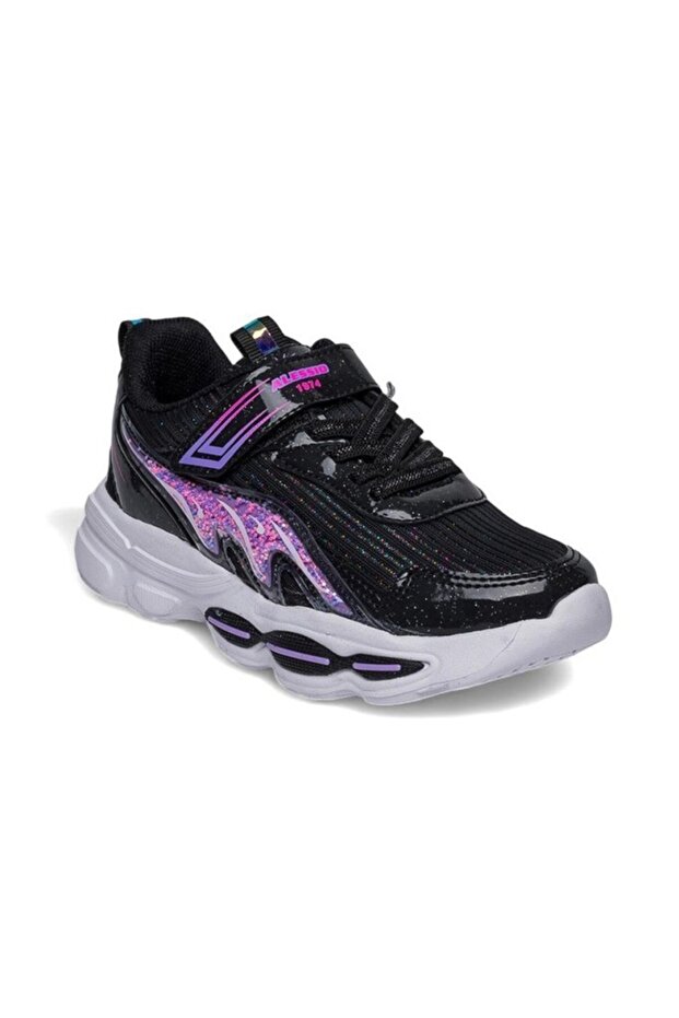 Alessio 010-25 Glitter Mascot Girl's Sneaker Black Lilac 26-30