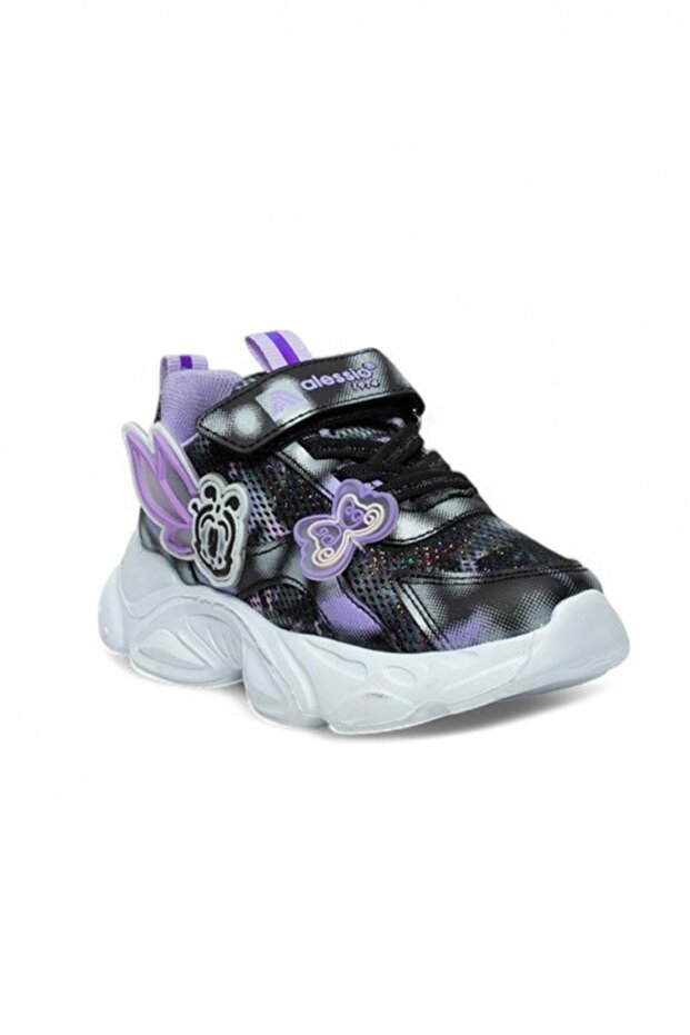 Alessio 034-25 Glitter Butterfly Girls Sneaker - Lilac Black White 26-30 Paints