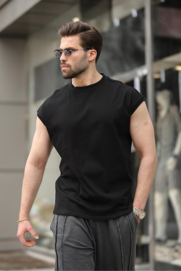 Siyah Yarım Kol Erkek Basic Tişört E7136 - 1