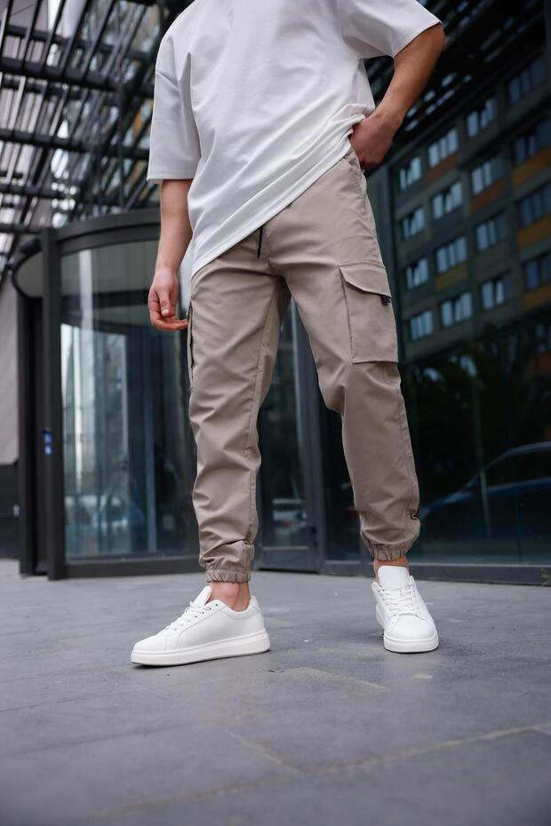 Parachute Fabric Beige Color Men's Trousers
