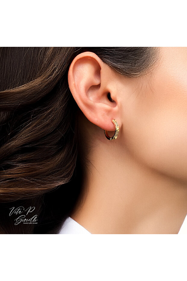 Mini Taşlı Halka Küpe - 1