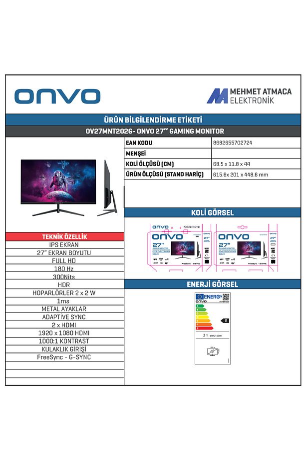 OV27MNT202G 27'' Fast IPS 180 Hz 1ms Fhd Freesync - G Sync Oyuncu Monitörü - 3