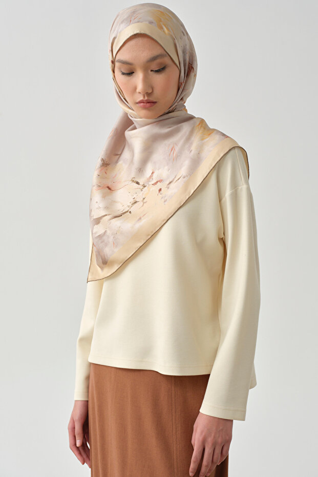 Yırtmaçlı Asimetrik Örme Sweat - Ekru - 6