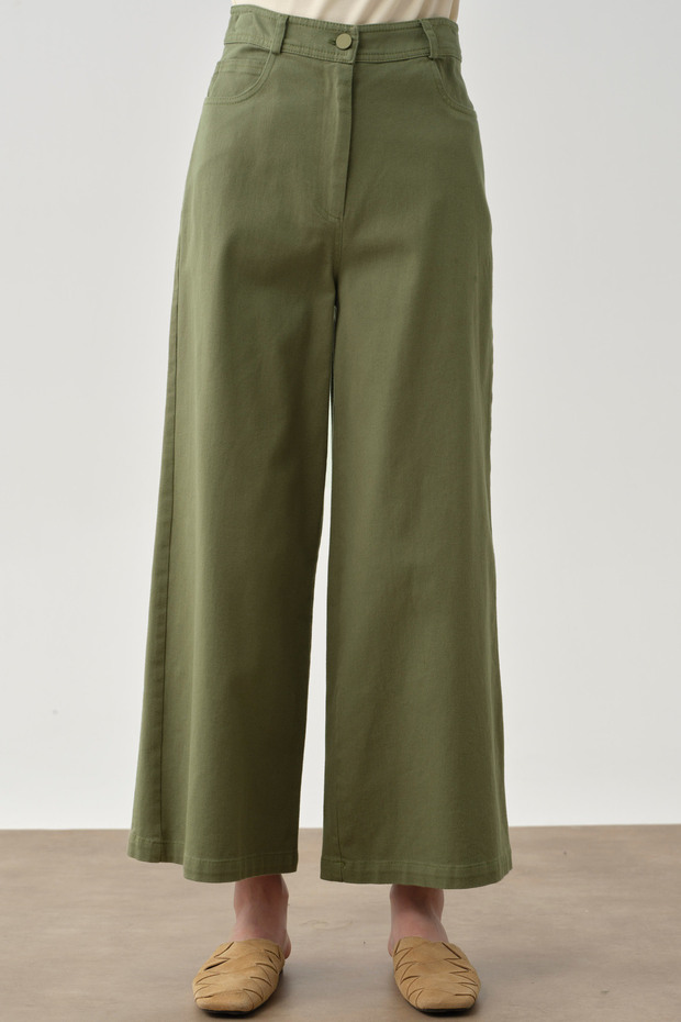 Bol Paça Canvas Pantolon - Haki - 4