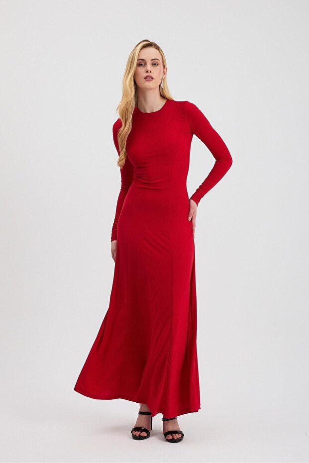 Rochie lungă roșie guler rotund 2510 - 6