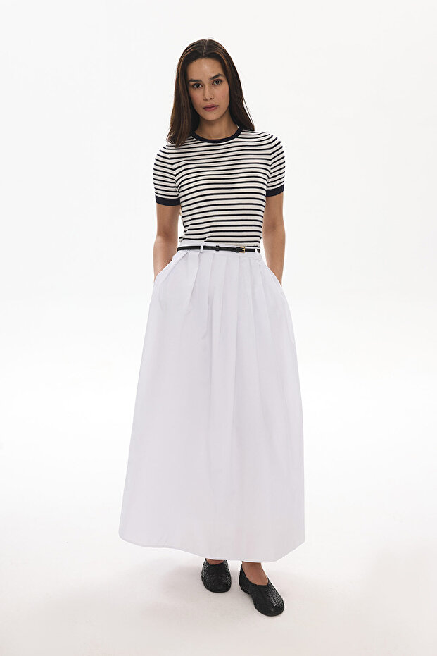 White Poplin Pleated Skirt