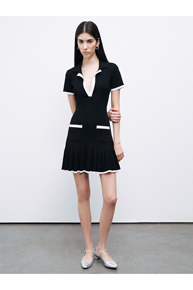 Pileli Mini Triko Elbise - 3