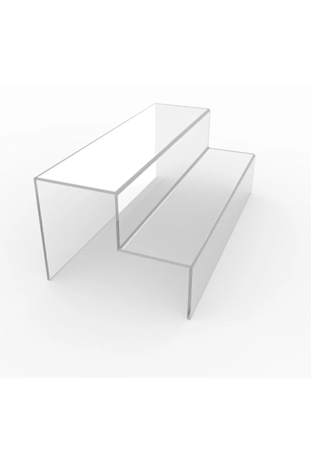 Destek Ayaklı Pleksi 2 Katlı Merdiven Stand Şeffaf 2 Basamak En 30 Cm Basamak Genişlik 9 Cm - 1