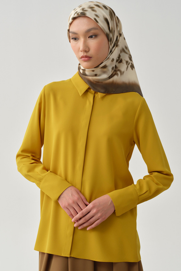 Gizli Patlı Basic Gömlek - Hardal - 3