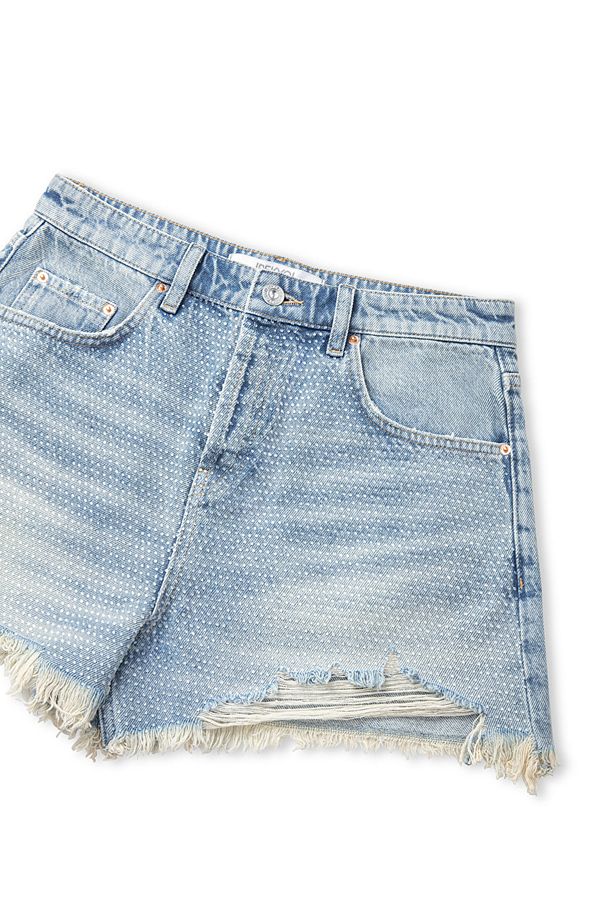 Hotfix baskılı raw edge denim şort - 2