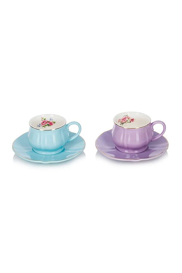 LCW HOME Lila Çiçekli Porselen 2 Kişilik Kahve Fincan Takımı 90 ml - 6