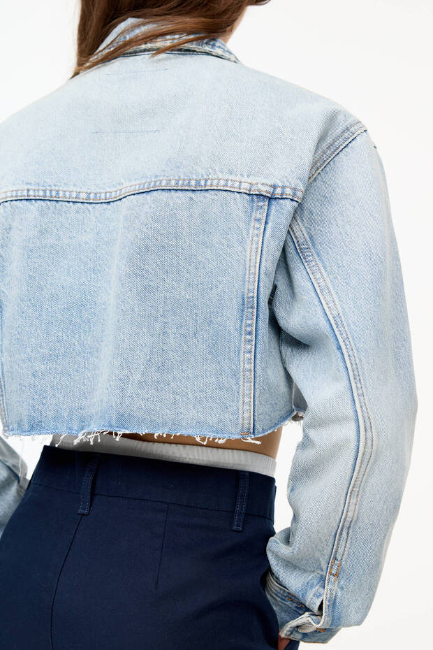 Crop denim ceket - 4