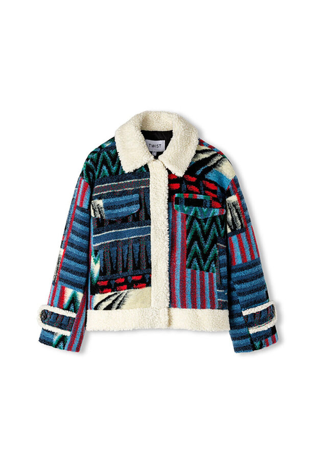 Shearling Patterned Coat - Garnished Design - 3