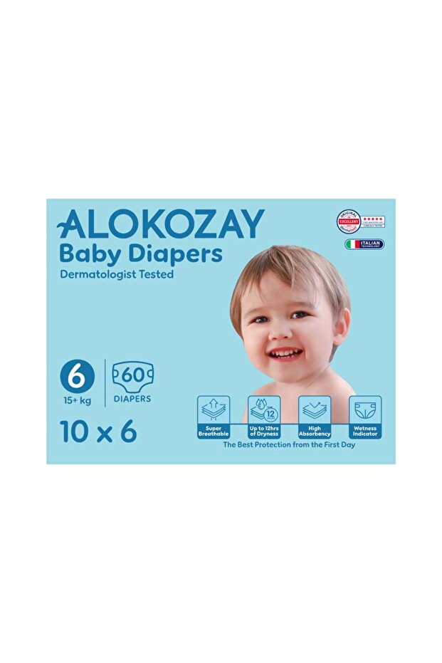 Premium Baby Diapers - Size 6 (15+ Kg) - 10 Diapers X Pack of 6