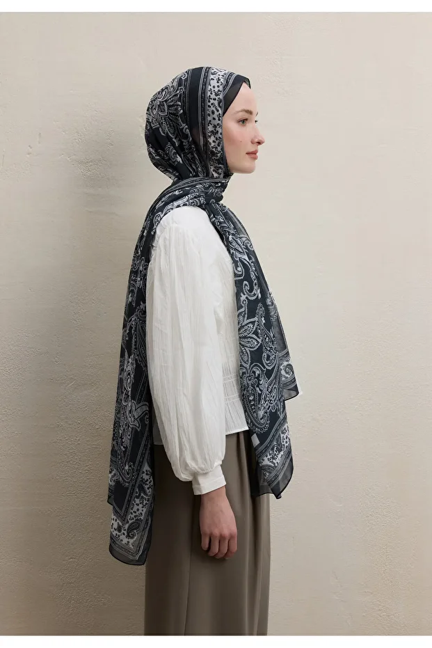 LUNA DESEN İPEK KREP ŞAL ANTRASİT - 3