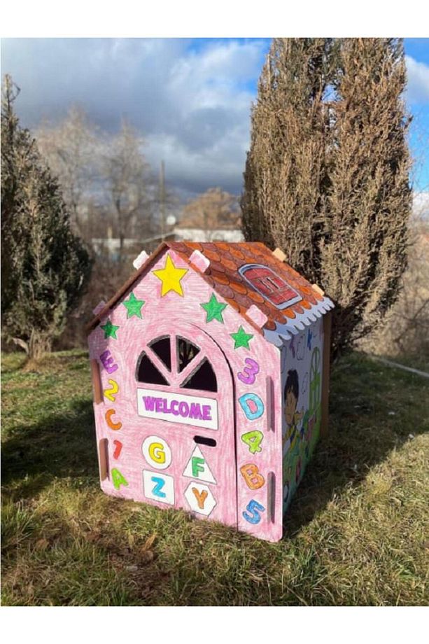 Kolix Çocuklar İçin Karton Boyama Evi - Pastel Boya Hediyeli - 1