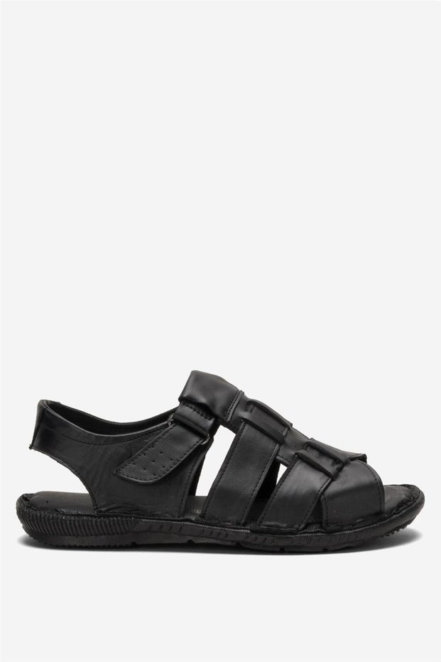 Men's Inside and Outside Genuine Leather Orthopedic Summer Flexible and Very Light Casual Shoes Sandals Black