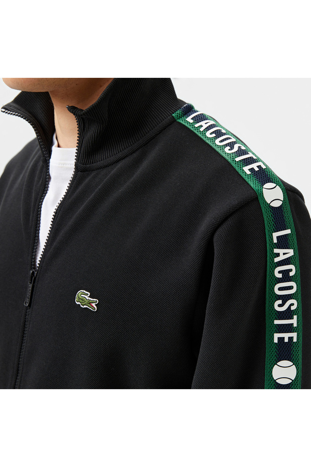 Erkek Fermuarlı Baskılı Siyah Sweatshirt - 6