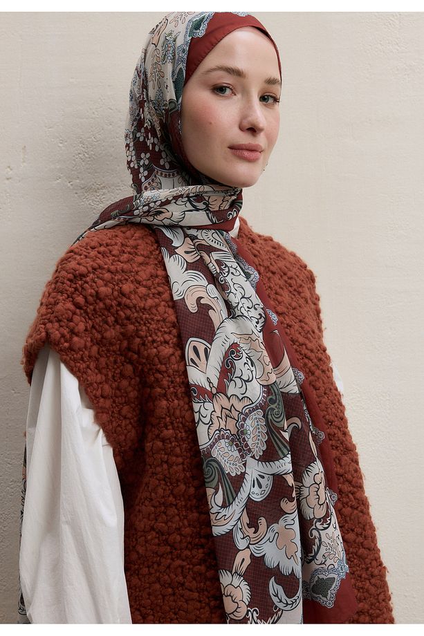 POPPIES DESEN İPEK KREP ŞAL KİREMİT - 2