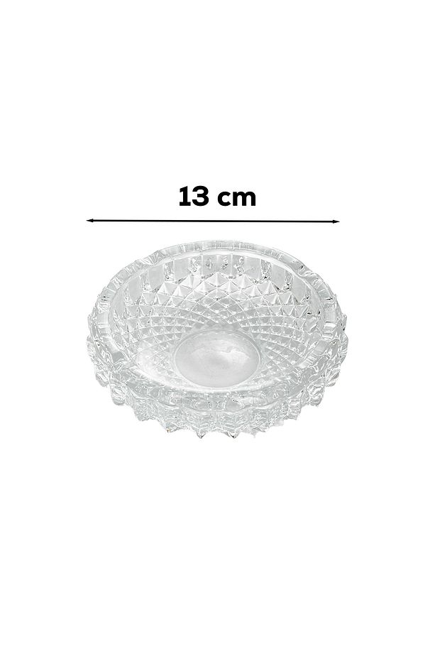 KLK-04 Kristal Cam Yuvarlak Küllük - Şeffaf Lüks Kül Tablası 13 cm - 2