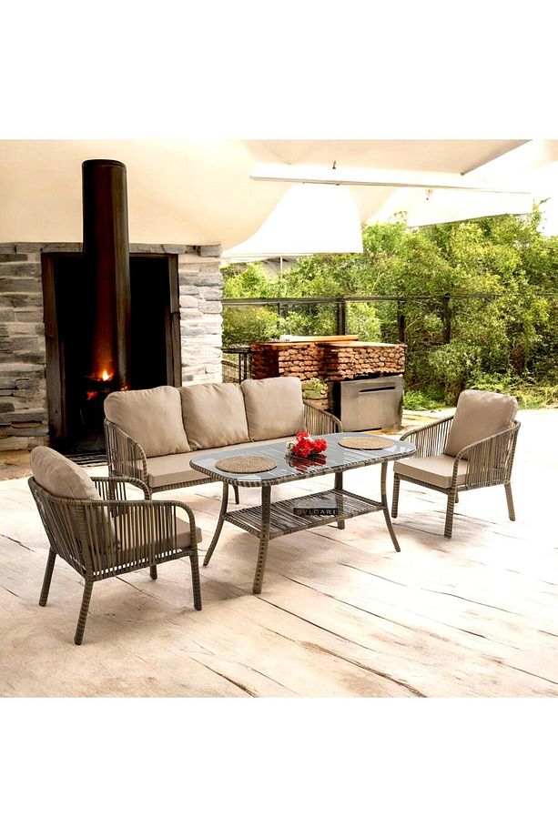 Capri Swing Artemis Üçlü Rattan Balkon Bahçe Takımı | Açık Kahve - 5