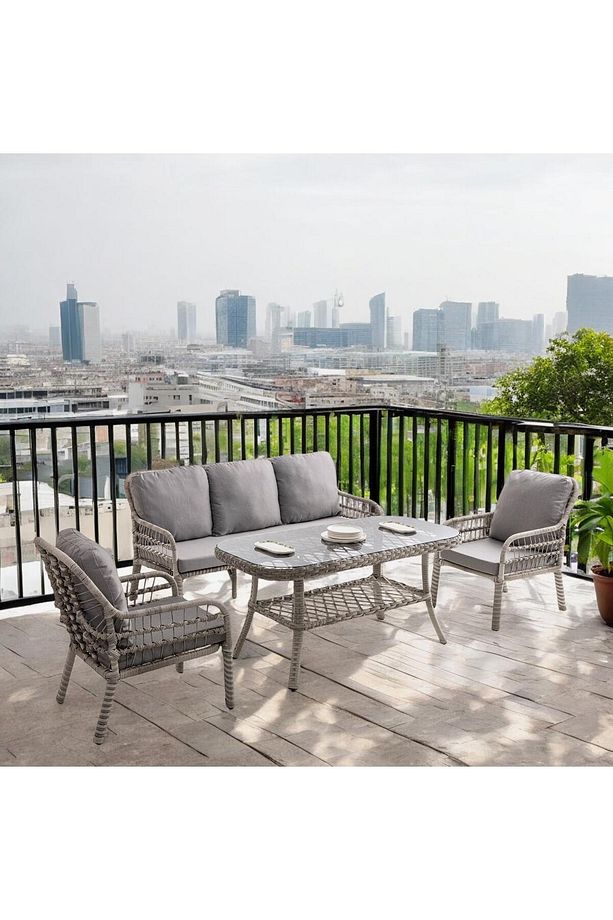 Capri Swing Pisa Üçlü Rattan Bahçe Balkon Oturma Grubu | Gri | 800 - 4
