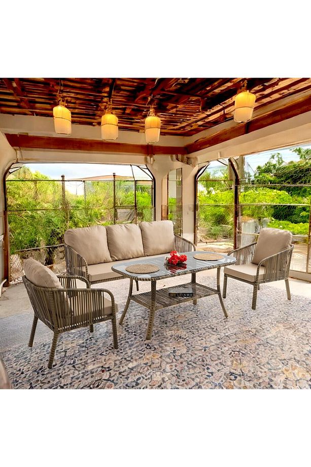 Capri Swing Artemis Üçlü Rattan Balkon Bahçe Takımı | Açık Kahve - 6