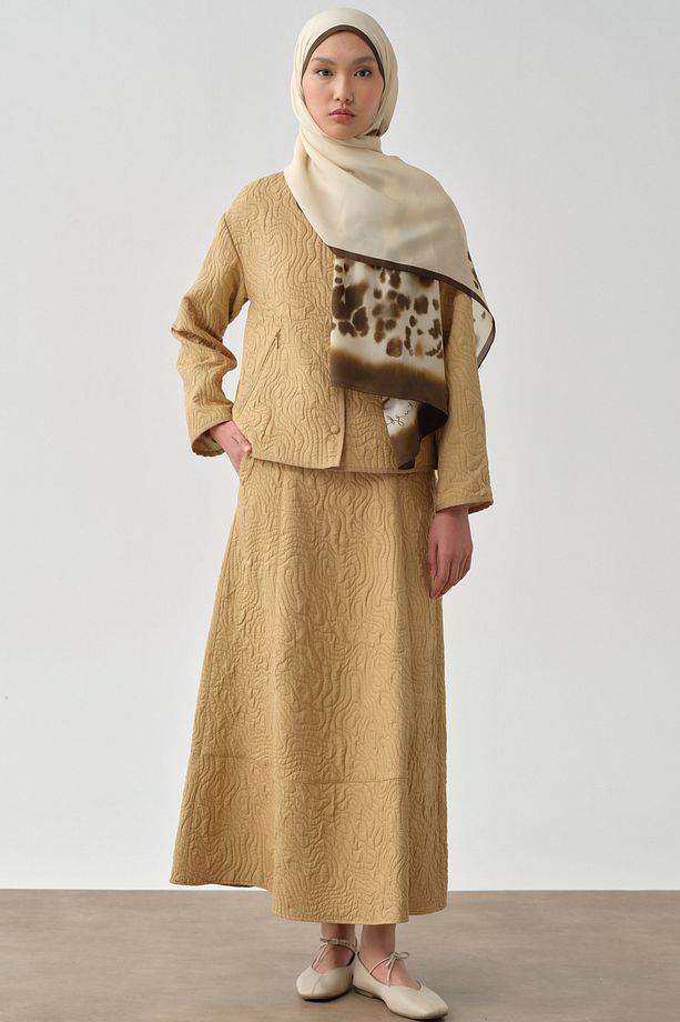 Cepli Parçalı Kapitone Etek - Camel - 4