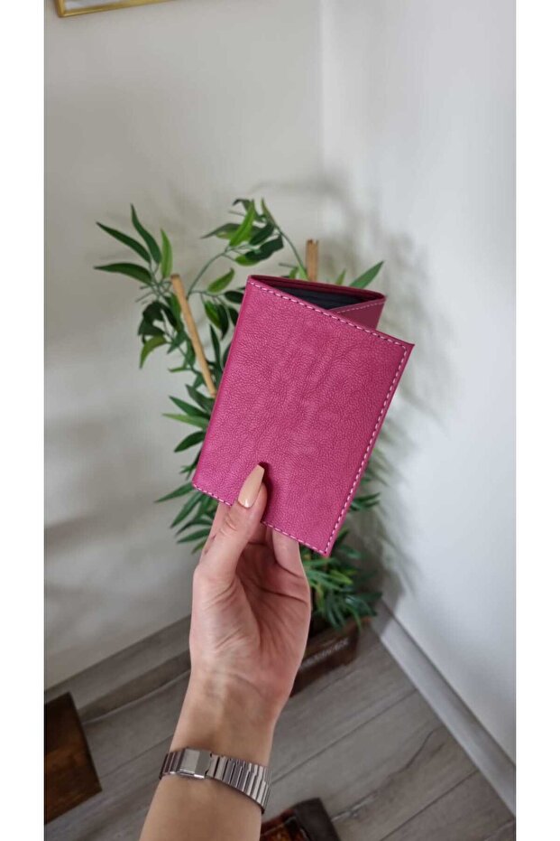 Pink Cover Leather Stitched Car License Case License Protector