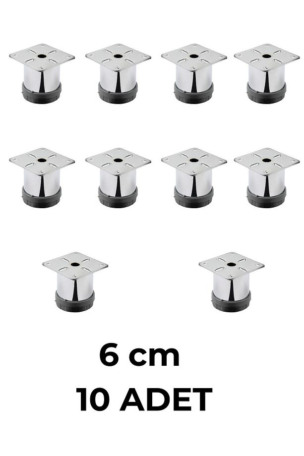 10 ADET 6 cm Mobilya Kanepe Baza Koltuk Metal Destek Yükseltici Ayağı Ayakları Krom Lüks 42 Çap - 1