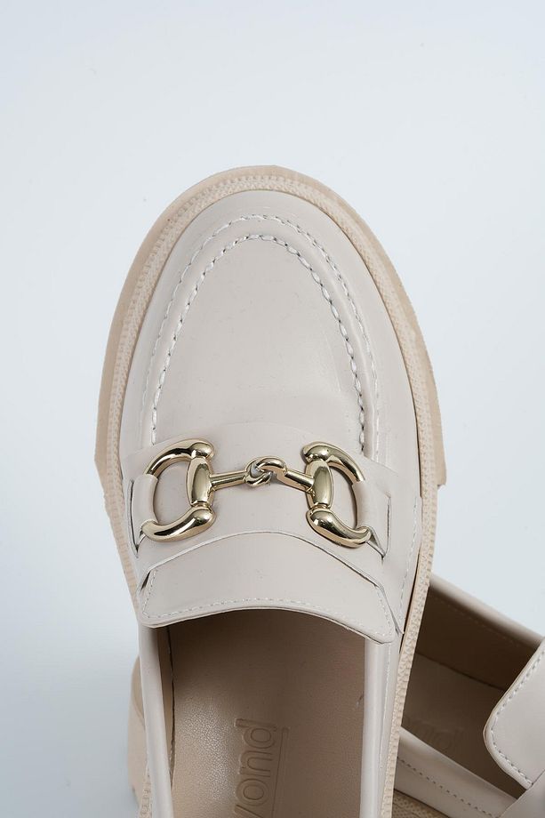 Kadın Bej Deri Gc Tokalı Kalın Taban Loafer Makosen Ayakkabı 4,5cm Byndlfrk02 - 6