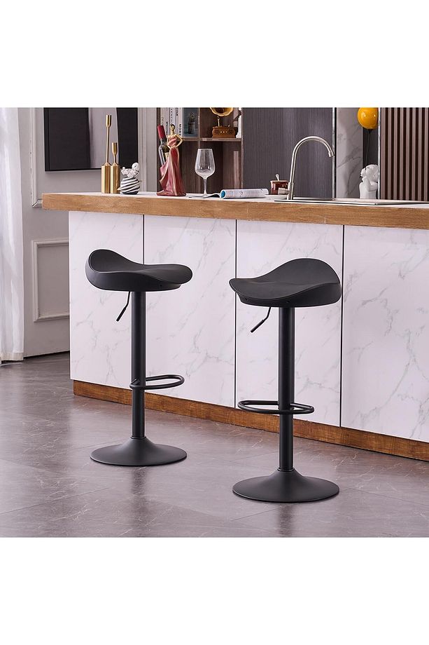 2'li Ayarlanabilir Döner Bar Taburesi Modern Tasarım, PU Deri & Metal - 2
