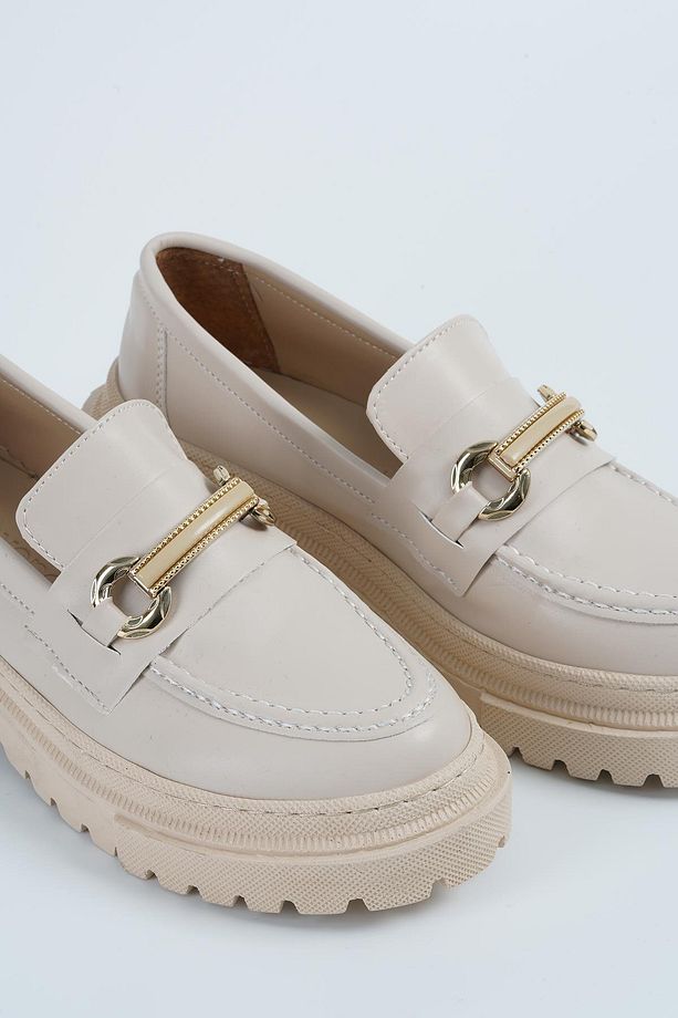 Kadın Bej Deri Bantlı Gc Kalın Taban Loafer Makosen Ayakkabı 4,5cm Byndlfrk02 - 5