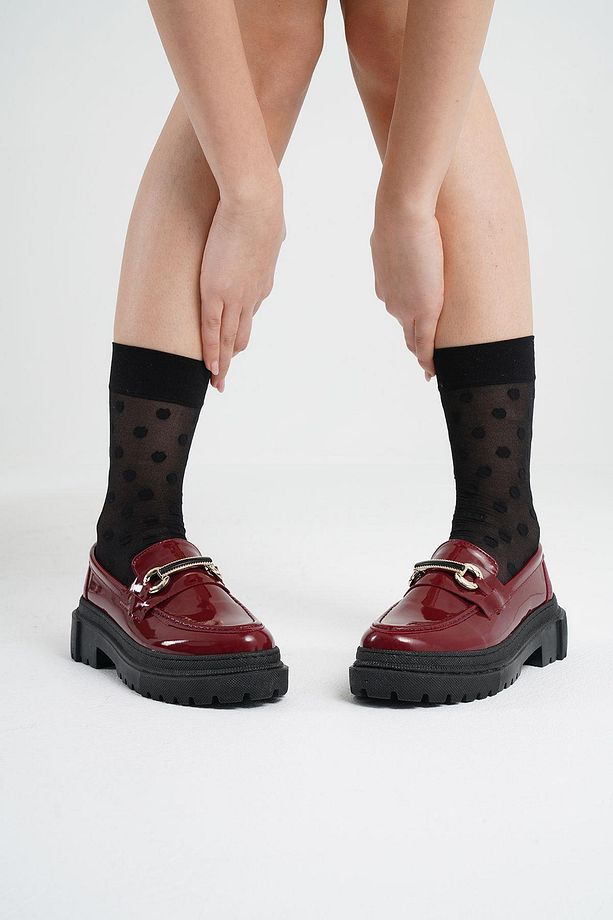 Kadın Bordo Rugan Bantlı Gc Kalın Taban Loafer Makosen Ayakkabı 4,5cm Byndlfrk02 - 3