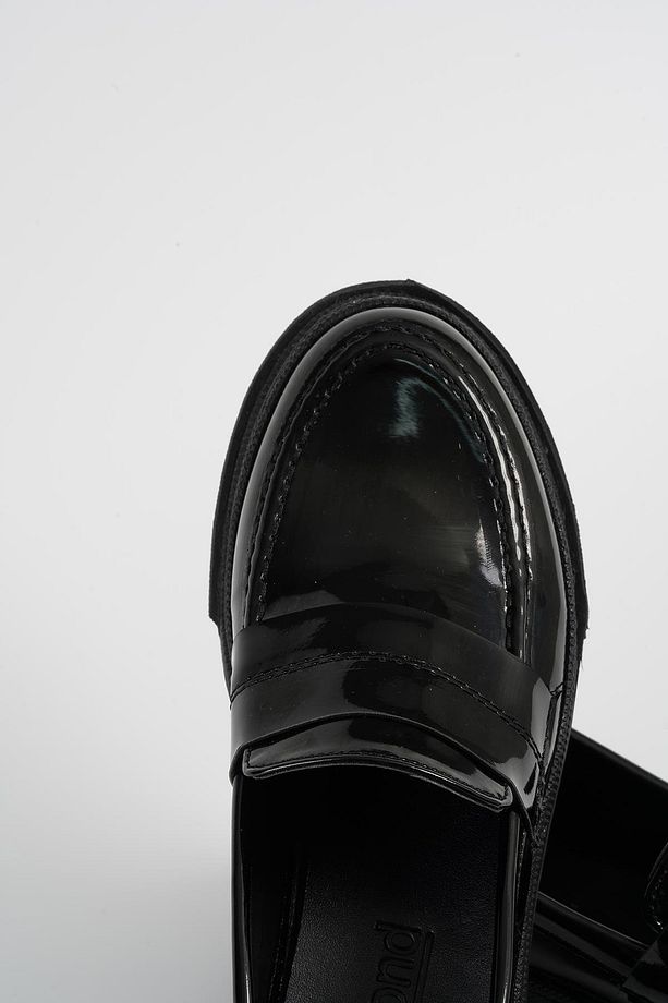 Kadın Siyah Rugan Düz Kalın Taban Loafer Makosen Ayakkabı 4,5cm Byndlfrk02 - 6