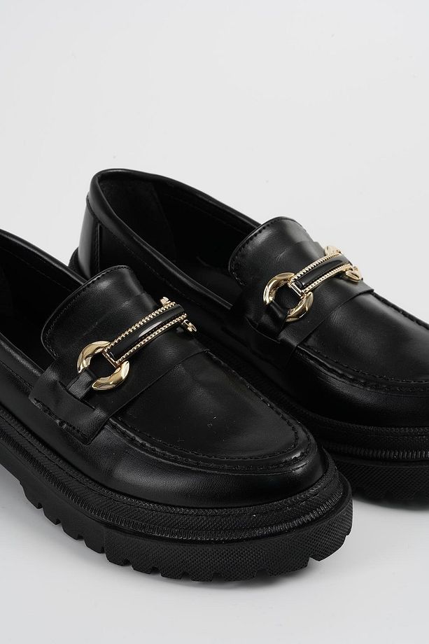 Kadın Siyah Deri Bantlı Gc Kalın Taban Loafer Makosen Ayakkabı 4,5cm Byndlfrk02 - 5