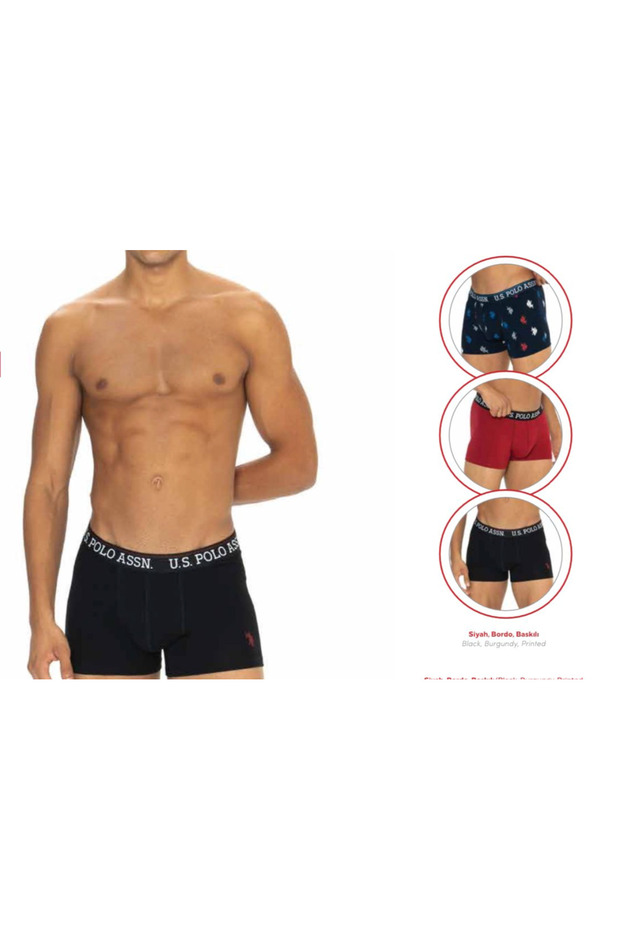 Men'S, Licensed, Uspa, (Black-Burgundy-Printed) 3-Pack Boxers