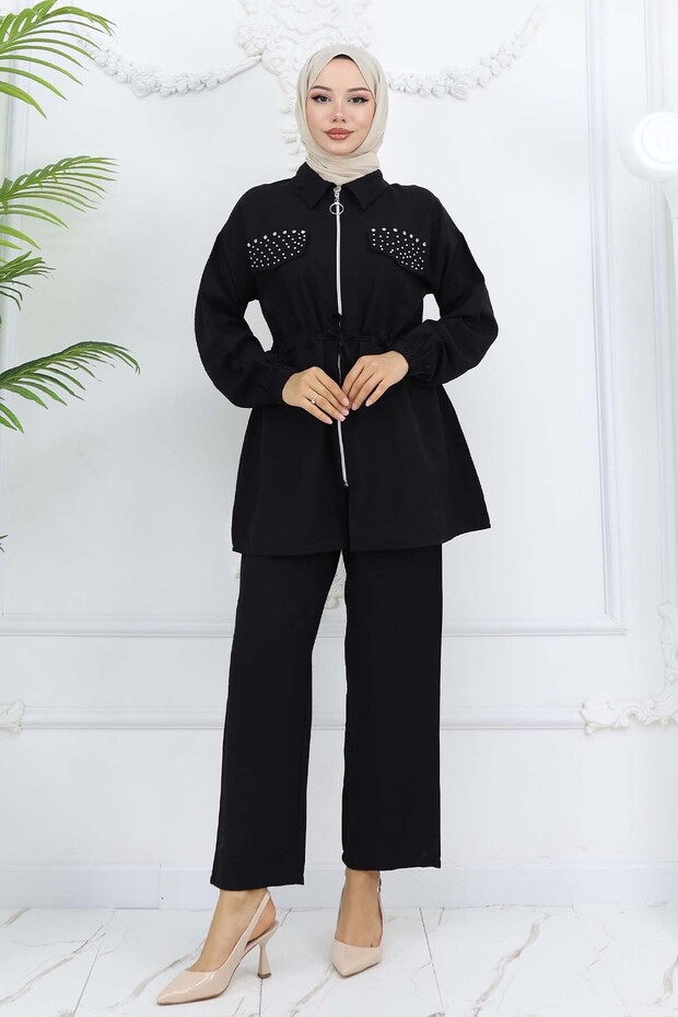 Stoned Linen Airobin Suit Black 4766