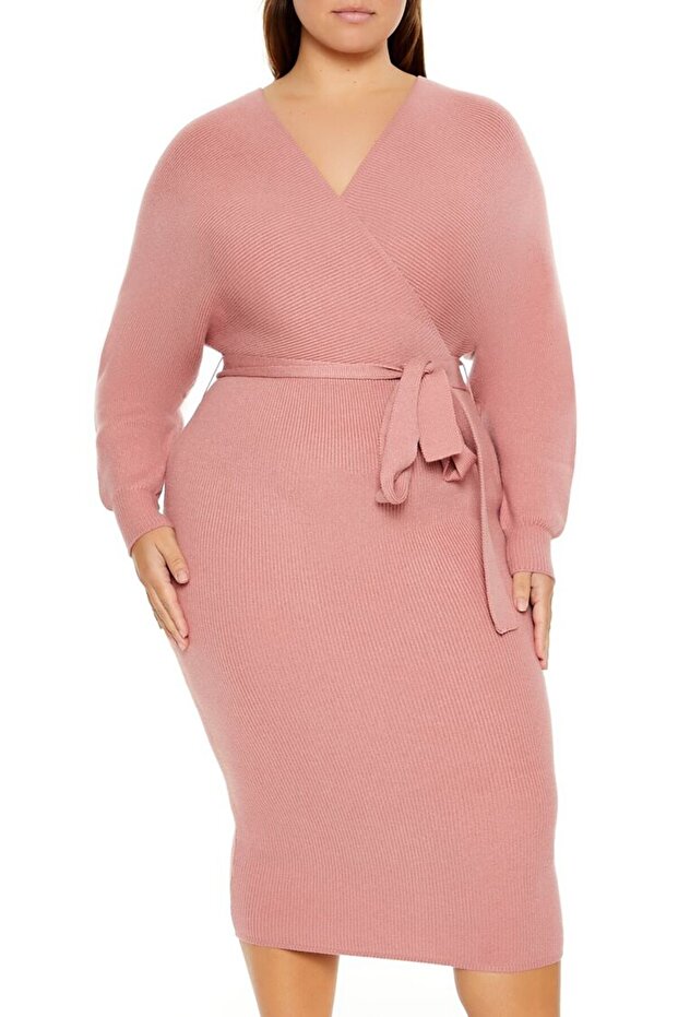 Plus Size Kruvaze Yaka Elbise - 4