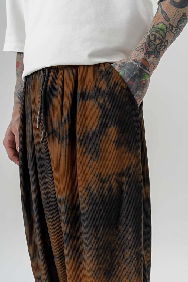 Batik Bel ve Paça Lastikli Pileli Şalvar - 5