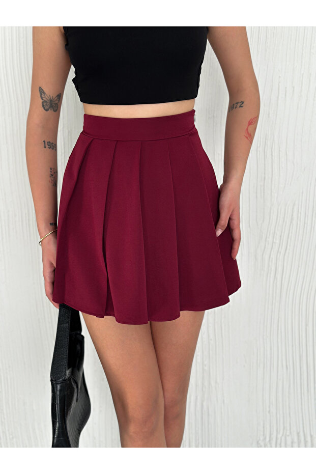 Kadın Pileli Mini Etekli Şort - 4