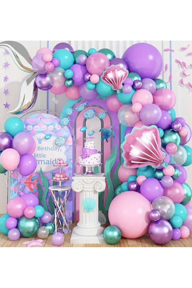 Lilac Purple Mint Transparent Balloon Chain Set of 101 Mermaid Concept