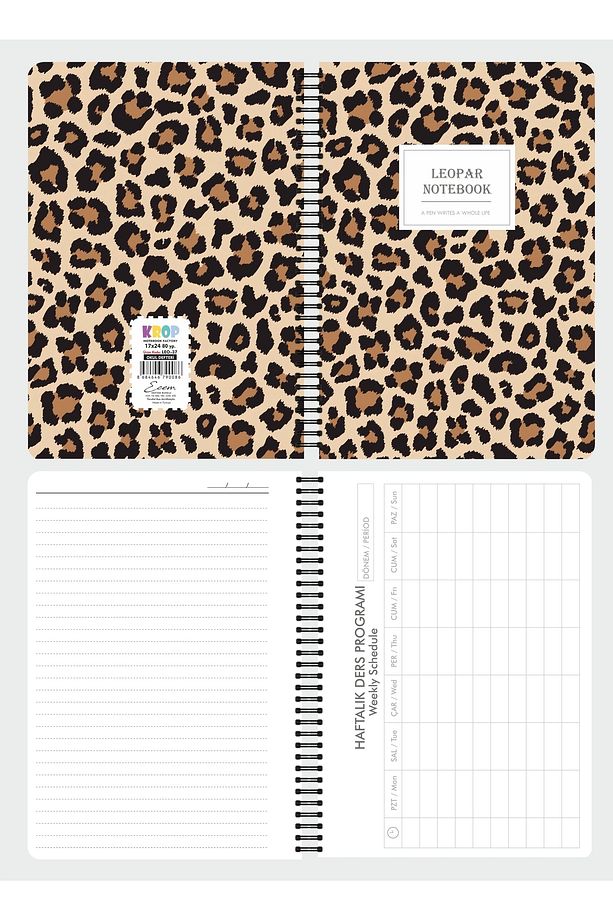 17x24 Spiralli Leopar Desen Karton Kapaklı Okul Defteri 80 Yaprak 4'lü Set Çizgili-ders Proglamlı - 3