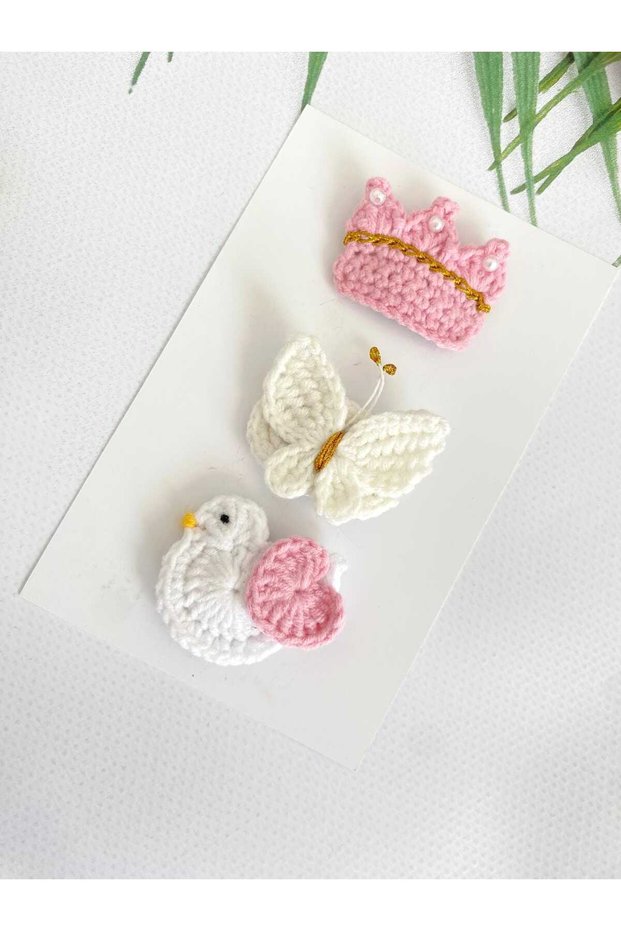 Newborn Baby Buckle Handmade Princess Crown & Little Sparrow & White Butterfly 3-Piece Clip Hairless Baby Buckle