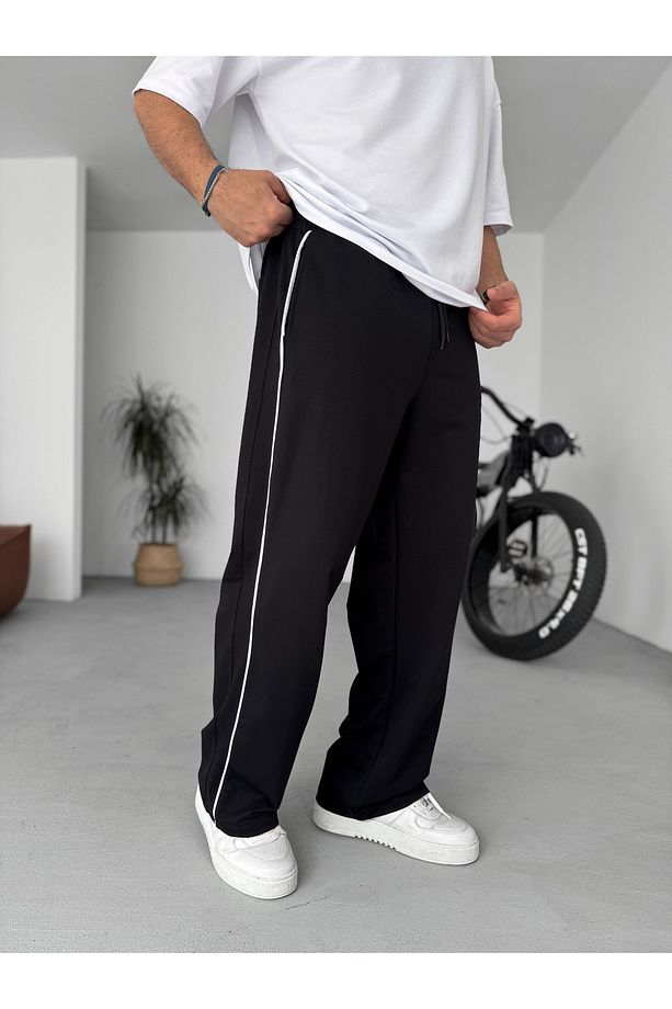Siyah Authentic Nakışlı Boru Paça Eşofman PM-009 - 2